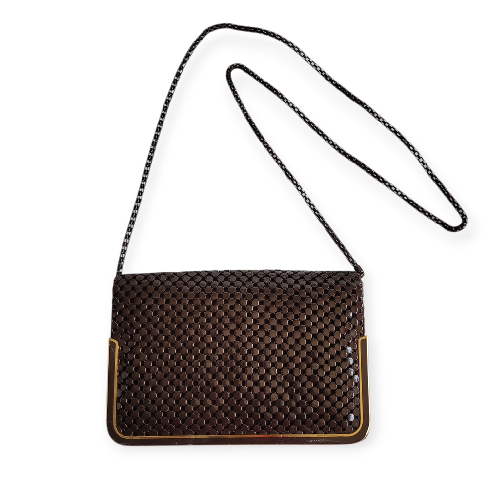 Vintage 80s Metal Mesh Evening Bag Brown And Brass